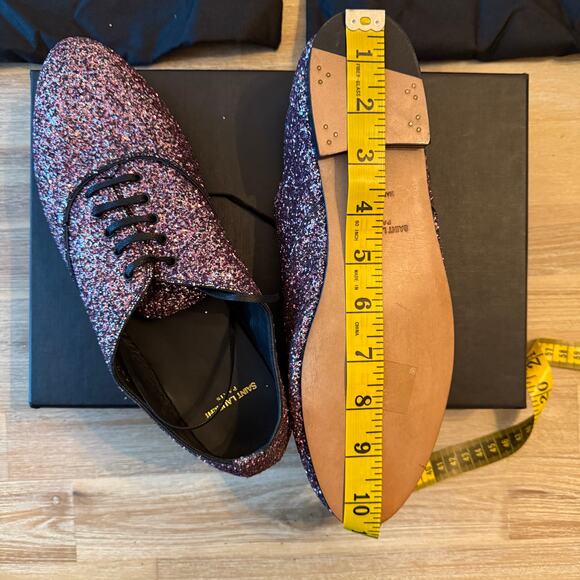 Saint Laurent YSL Glitter Lace-Up Oxford Shoes Size 40 Leather Unisex NIB COA - Picture 4 of 11